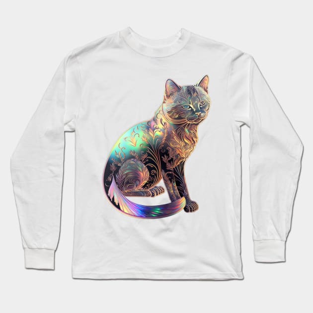 Iridescent Holo Cat Long Sleeve T-Shirt by newdreamsss